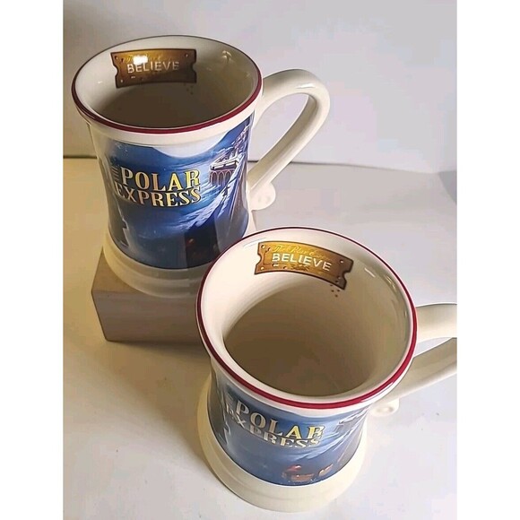 NEW Set Of 2  The Polar Express Warner Bros. Large 3D Train Mug Cups Christmas - Picture 2 of 6
